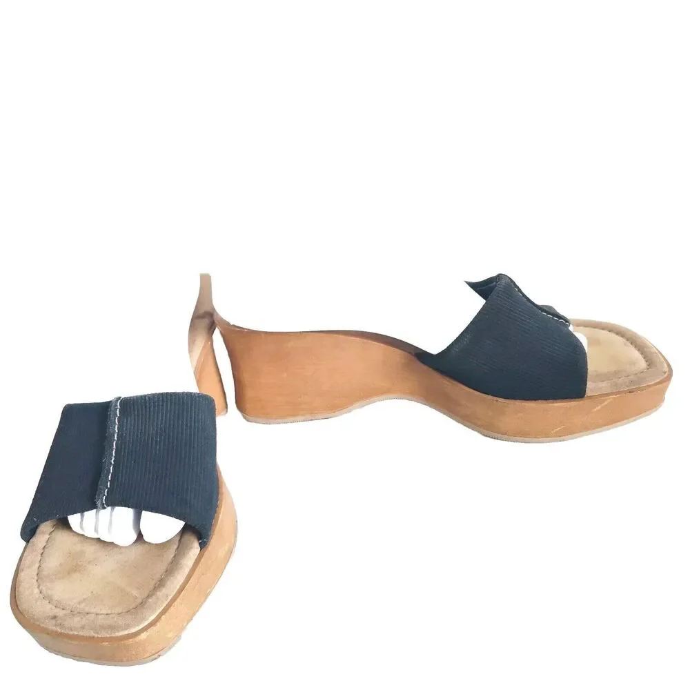 Y2K Lower East Side Vegan Blue Chunky Platform Slip On Sandals‎ Womens Size 10